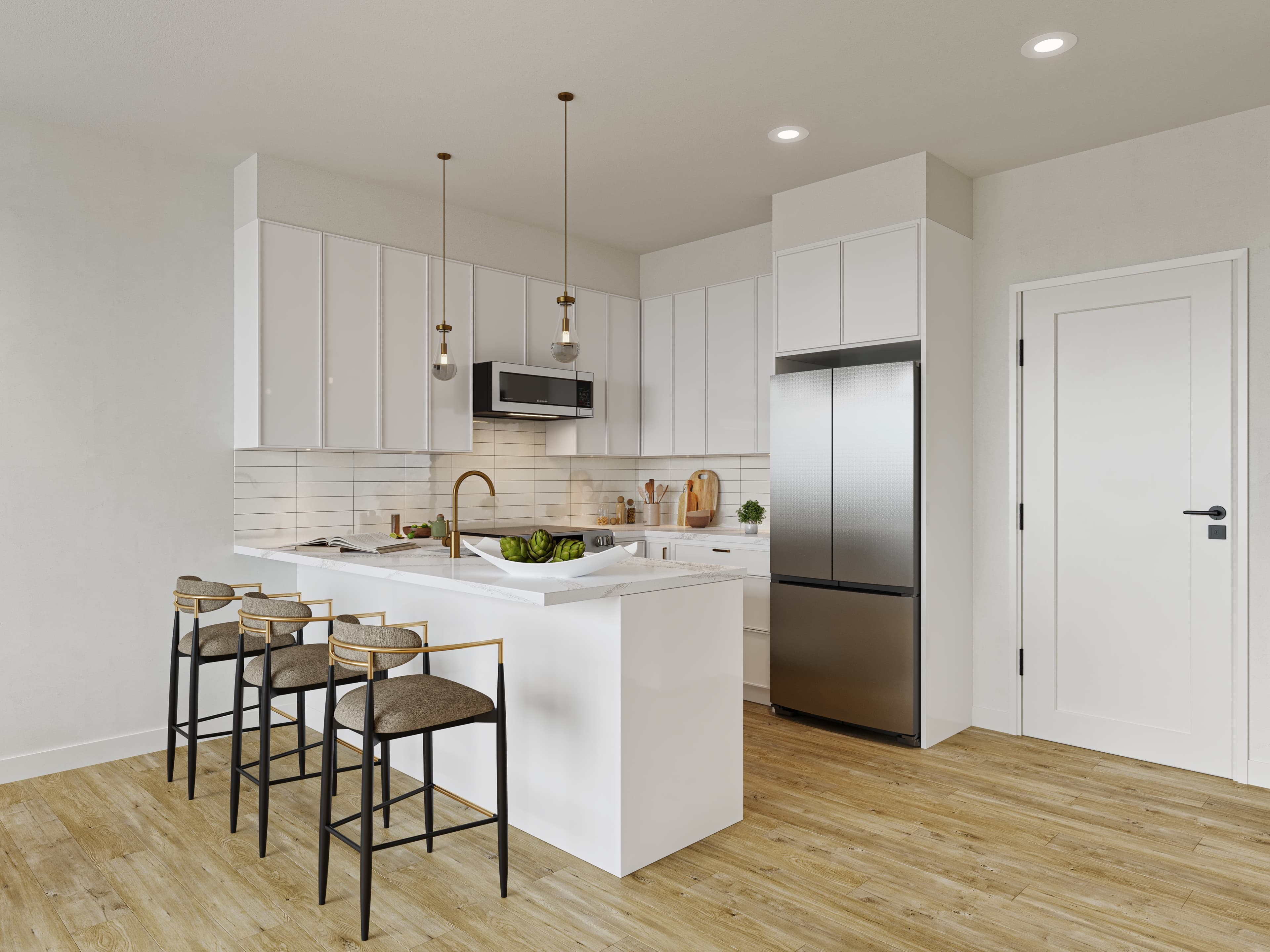 Modern kitchen with contemporary finishes and full appliances