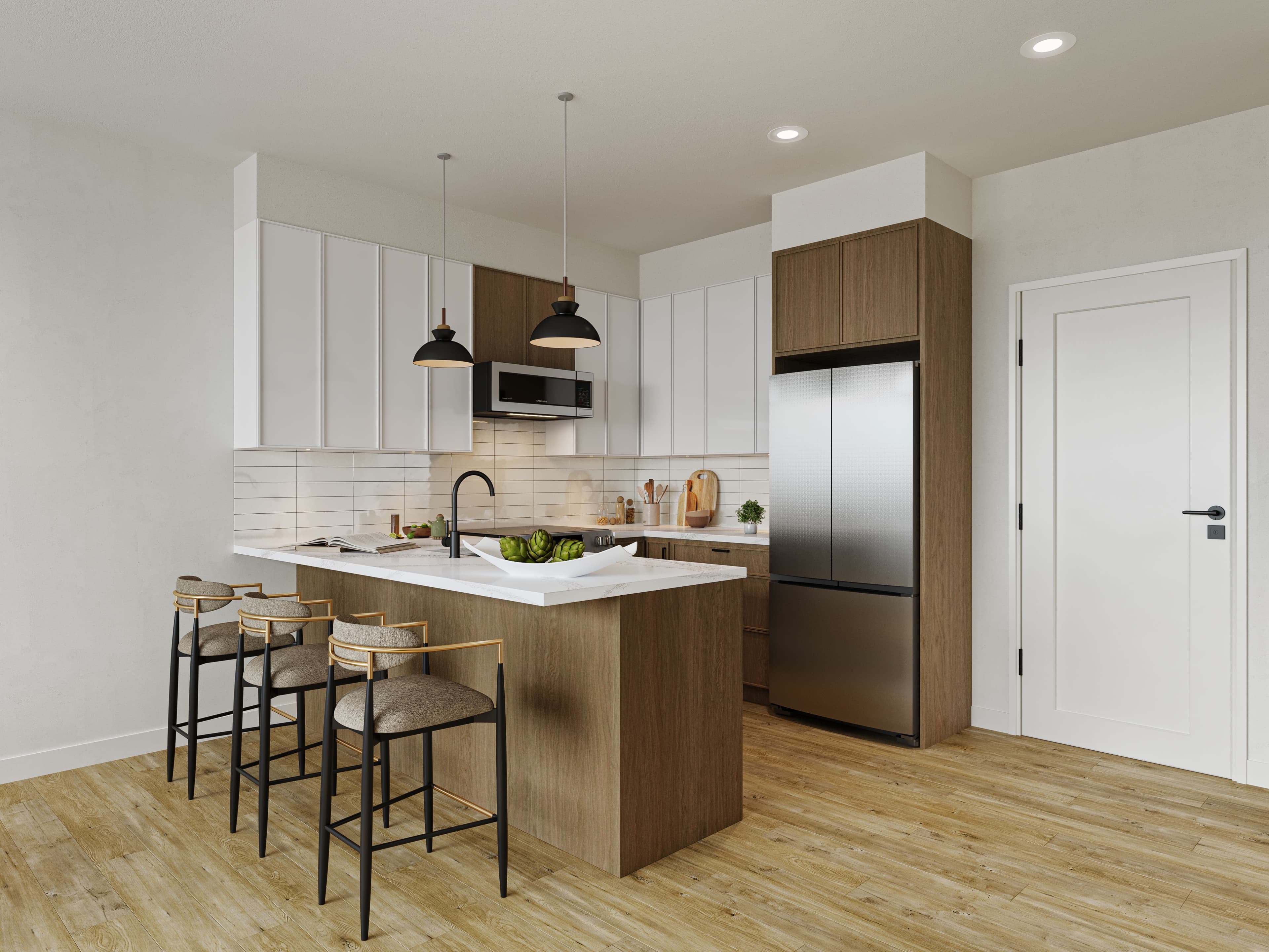 Alternate kitchen design with warm tones and modern cabinetry